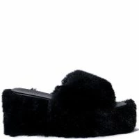 AZALEA WANG MINNA FAUX FUR MULE IN BLACK -Sewing Down South shop azalea wang minna faux fur mule in black black 2 2 c1