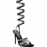 AZALEA WANG MOONLIGHT LACE UP THIGH HIGH BLING SANDAL IN BLACK -Sewing Down South shop azalea wang moonlight lace up thigh high bling sandal in black black 3 3