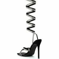 AZALEA WANG MOONLIGHT LACE UP THIGH HIGH BLING SANDAL IN BLACK -Sewing Down South shop azalea wang moonlight lace up thigh high bling sandal in black black 4 4