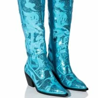 AZALEA WANG MY SWEETHEART SEQUIN EMBELLISHED BOOT IN BLUE