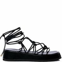 AZALEA WANG NATACHA STRAPPY LACE UP FLAT SANDAL IN BLACK
