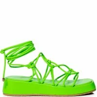 AZALEA WANG NATACHA STRAPPY LACE UP FLAT SANDAL IN GREEN