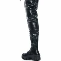 AZALEA WANG NATHAN THIGH HIGH LACE UP BOOT IN BLACK -Sewing Down South shop azalea wang nathan thigh high lace up boot in black black 4 4