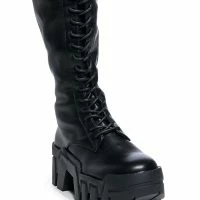 AZALEA WANG NATHAN THIGH HIGH LACE UP BOOT IN BLACK -Sewing Down South shop azalea wang nathan thigh high lace up boot in black black 5 5