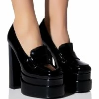 AZALEA WANG NICKI CHUNKY PATENT LOAFER IN BLACK