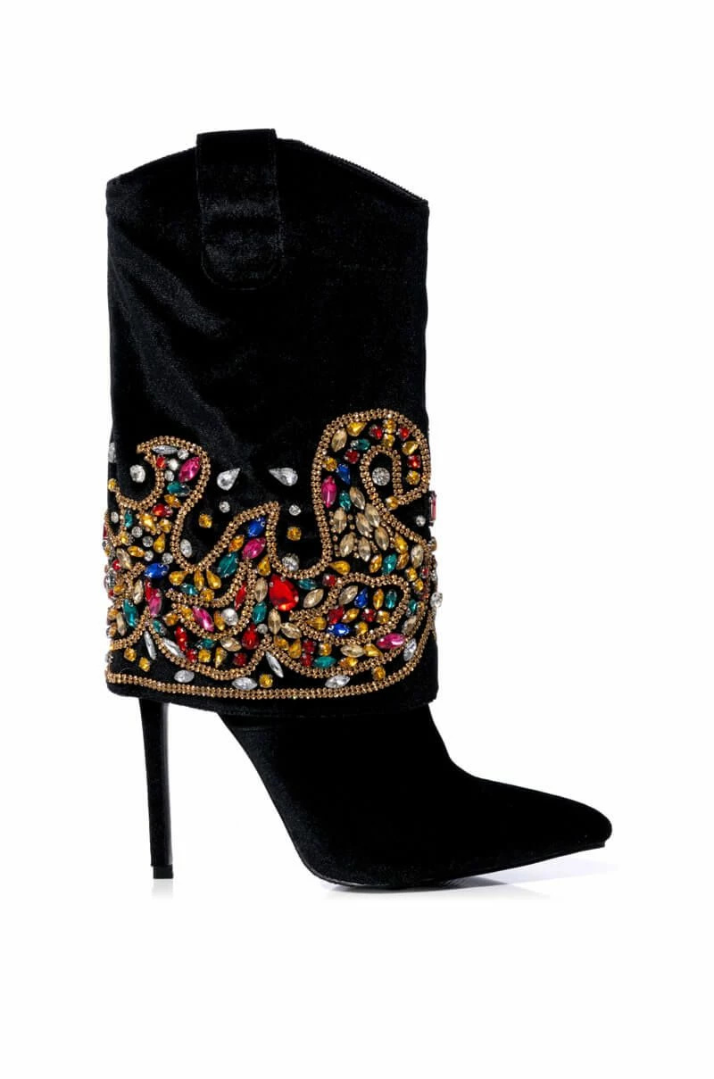 AZALEA WANG NIKO EMBELLISHED SUEDE BOOTIE IN BLACK 1 AZALEA WANG NIKO EMBELLISHED SUEDE BOOTIE IN BLACK