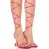 AZALEA WANG NOTHING BUT LOVE STRAPPY RHINESTONE LACE UP SANDAL IN PINK