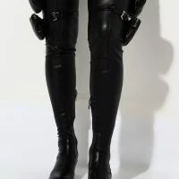 AZALEA WANG ONE STEP AHEAD OF YOU THIGH HIGH FLAT BOOT WITH 4 WAY STRETCH -Sewing Down South shop azalea wang one step ahead of you thigh high flat boot BLACK PU 3 3