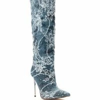 AZALEA WANG OPAL DENIM AND DIAMOND STILETTO BOOT -Sewing Down South shop azalea wang opal denim and diamond stiletto boot denim 3 3