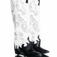AZALEA WANG OUTLAND WESTERN WEDGE BOOT IN BLACK WHITE