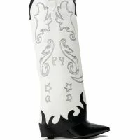 AZALEA WANG OUTLAND WESTERN WEDGE BOOT IN BLACK WHITE -Sewing Down South shop azalea wang outland western wedge boot in black white black white 2 2 c1