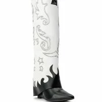 AZALEA WANG OUTLAND WESTERN WEDGE BOOT IN BLACK WHITE -Sewing Down South shop azalea wang outland western wedge boot in black white black white 3 3 c1