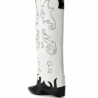 AZALEA WANG OUTLAND WESTERN WEDGE BOOT IN BLACK WHITE -Sewing Down South shop azalea wang outland western wedge boot in black white black white 4 4 c1