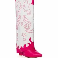 AZALEA WANG OUTLAND WESTERN WEDGE BOOT IN FUCHSIA WHITE -Sewing Down South shop azalea wang outland western wedge boot in fuchsia white fuchsia 3 3