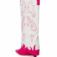AZALEA WANG OUTLAND WESTERN WEDGE BOOT IN FUCHSIA WHITE -Sewing Down South shop azalea wang outland western wedge boot in fuchsia white fuchsia 4 4