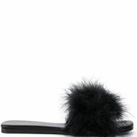 AZALEA WANG PAISLEY FLAT FEATHER SANDAL IN BLACK