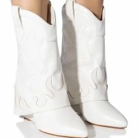 AZALEA WANG PARTY IN THE USA FOLD OVER WESTERN BOOT IN WHITE