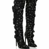 AZALEA WANG PATTI EMBELLISHED SATIN BOOT IN BLACK
