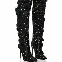 AZALEA WANG PATTI EMBELLISHED SATIN BOOT IN BLACK