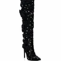 AZALEA WANG PATTI EMBELLISHED SATIN BOOT IN BLACK -Sewing Down South shop azalea wang patti embellished satin boot in black black 3 3