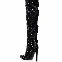 AZALEA WANG PATTI EMBELLISHED SATIN BOOT IN BLACK -Sewing Down South shop azalea wang patti embellished satin boot in black black 4 4