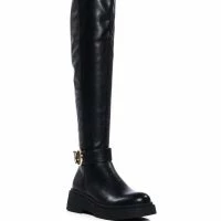 AZALEA WANG REAGAN KNEE HIGH FLAT BOOT IN BLACK -Sewing Down South shop azalea wang reagan knee high flat boot in black black 3 3