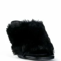 AZALEA WANG REMI FUR WEDGE SANDAL IN BLACK -Sewing Down South shop azalea wang remi fur wedge sandal in black black 3 3