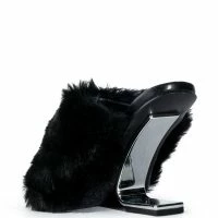 AZALEA WANG REMI FUR WEDGE SANDAL IN BLACK -Sewing Down South shop azalea wang remi fur wedge sandal in black black 4 4