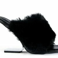 AZALEA WANG REMI FUR WEDGE SANDAL IN BLACK -Sewing Down South shop azalea wang remi fur wedge sandal in black black 5 5