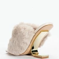 AZALEA WANG REMI FUR WEDGE SANDAL IN TAUPE -Sewing Down South shop azalea wang remi fur wedge sandal in taupe taupe 4 4