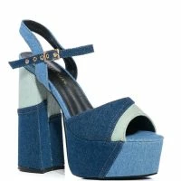 AZALEA WANG RHEYA CHUNKY SANDAL IN MIXED DENIM -Sewing Down South shop azalea wang rheya chunky sandal in mixed denim denim 3 3