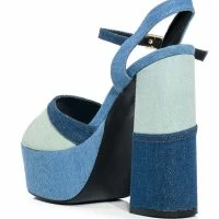 AZALEA WANG RHEYA CHUNKY SANDAL IN MIXED DENIM -Sewing Down South shop azalea wang rheya chunky sandal in mixed denim denim 4 4