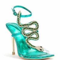 AZALEA WANG RHINESTONE COBRA STILETTO SANDAL IN GREEN -Sewing Down South shop azalea wang rhinestone cobra stiletto sandal in green green 3 3
