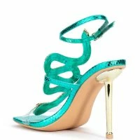 AZALEA WANG RHINESTONE COBRA STILETTO SANDAL IN GREEN -Sewing Down South shop azalea wang rhinestone cobra stiletto sandal in green green 4 4