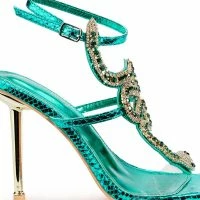 AZALEA WANG RHINESTONE COBRA STILETTO SANDAL IN GREEN -Sewing Down South shop azalea wang rhinestone cobra stiletto sandal in green green 5 5