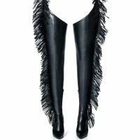 AZALEA WANG RIDE AT DAWN BELTED THIGH HIGH STILETTO FRINGE CHAP BOOT WITH 4 WAY STRETCH -Sewing Down South shop azalea wang ride at dawn belted thigh high stiletto fringe chap boot black 3 3 c1