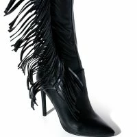 AZALEA WANG RIDE AT DAWN BELTED THIGH HIGH STILETTO FRINGE CHAP BOOT WITH 4 WAY STRETCH -Sewing Down South shop azalea wang ride at dawn belted thigh high stiletto fringe chap boot black 5 5