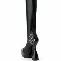 AZALEA WANG RIGHT ON BEAT CHUNKY BOOT WITH 4 WAY STRETCH IN BLACK -Sewing Down South shop azalea wang right on beat chunky boot in black black 4 4 c1