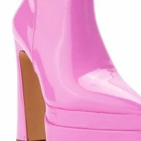 AZALEA WANG ROSETTE PATENT CHUNKY BOOTIE IN PINK -Sewing Down South shop azalea wang rosette patent chunky bootie in pink pink 5 5