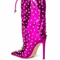 AZALEA WANG RUN THIS TOWN EMBELLISHED METALLIC BOOTIE IN FUCHSIA -Sewing Down South shop azalea wang run this town embellished metallic bootie in fuchsia fuchsia 6 6