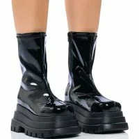AZALEA WANG RUSH PATENT FLATFROM BOOT IN BLACK
