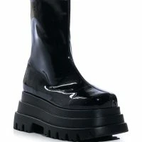 AZALEA WANG RUSH PATENT FLATFROM BOOT IN BLACK -Sewing Down South shop azalea wang rush patent flatfrom boot in black black 3 3