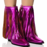 AZALEA WANG SCARLETT CHUNKY WESTERN FRINGE BOOTIE IN FUCHSIA -Sewing Down South shop azalea wang scarlett metallic chunky bootie in fuchsia fuchsia 1 1