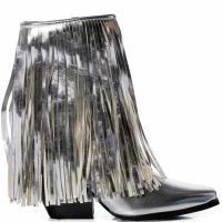 AZALEA WANG SCARLETT METALLIC CHUNKY WESTERN FRINGE BOOTIE IN SILVER