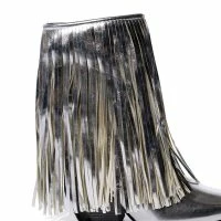 AZALEA WANG SCARLETT METALLIC CHUNKY WESTERN FRINGE BOOTIE IN SILVER -Sewing Down South shop azalea wang scarlett metallic chunky western fringe bootie in silver silver 5 5