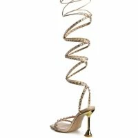 AZALEA WANG SEDUCTIVE STRAP UP BLING CHUNKY SANDAL IN BEIGE -Sewing Down South shop azalea wang seductive strap up bling chunky sandal in beige beige 4 4 c1