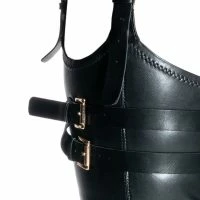 AZALEA WANG SEXY BELTED STRETCH PU STILETTO BOOT WITH 4 WAY STRETCH IN BLACK -Sewing Down South shop azalea wang sexy belted stretch pu stiletto boot in black black 5 5