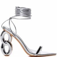 AZALEA WANG SHAWNA LACE UP SANDAL IN SILVER -Sewing Down South shop azalea wang shawna lace up sandal in silver silver 2 2