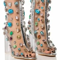 AZALEA WANG SHAYLEIGH EMBELLISHED PVC BOOTIE IN MULTI -Sewing Down South shop azalea wang shayleigh embellished pvc bootie in multi multi 1 1 c1