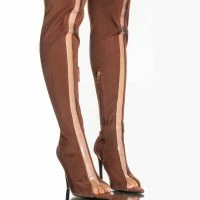 AZALEA WANG SHEER LUCK STILETTO BOOT IN BROWN